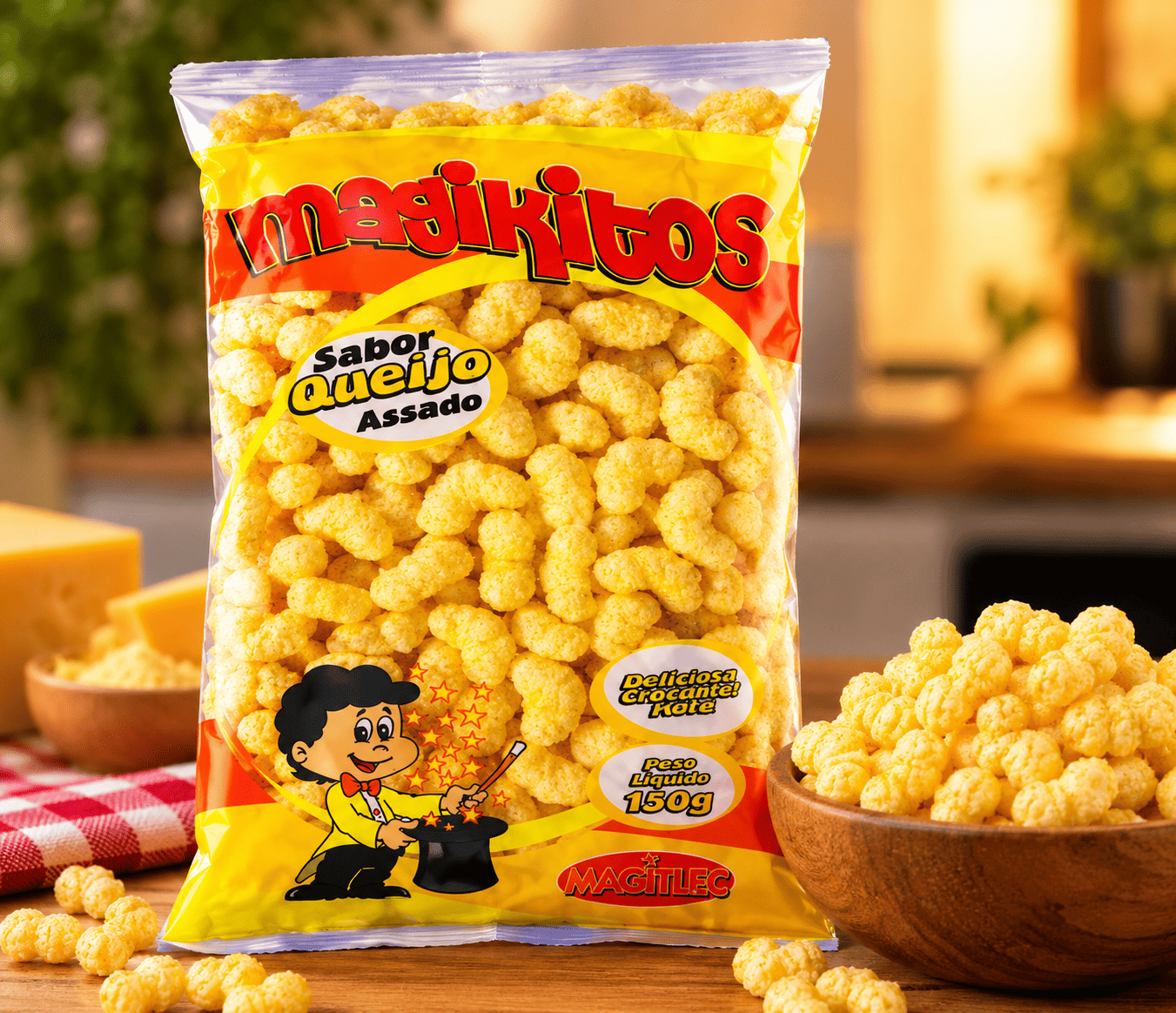 Pacote de salgadinho Magikitos sabor queijo assado